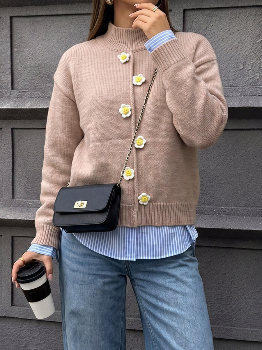 classic cardigan in beige with turtleneck