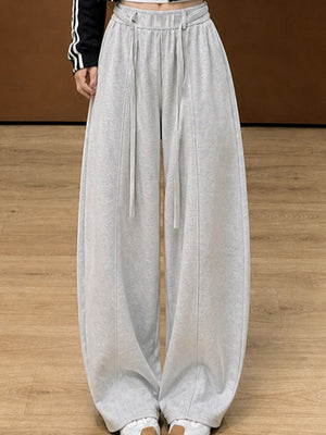 High-Waisted Drawstring Wide-Leg Casual Pants in Dark Gray-Tall with adjustable