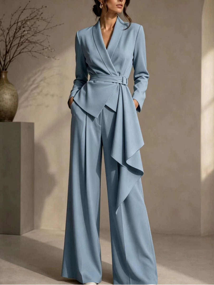 Beige pants set with pocketed and long sleeve