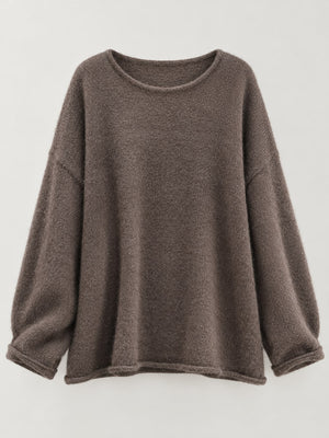 Coffee pullover sweater with dropped shoulder and long sleeve