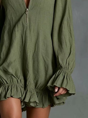 romantic mini dress in Burgundy with mock neck