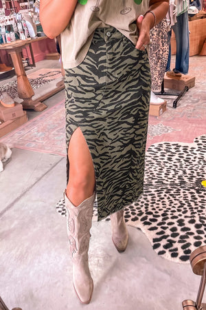 65% cotton, 33% polyester, 2% elastane Care instructions: Machine wash cold midi skirt in Army Green with straight silhouette