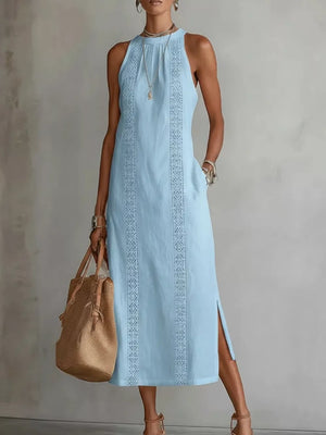 White Sleeveless Lace Trim Midi Dress Plus Size