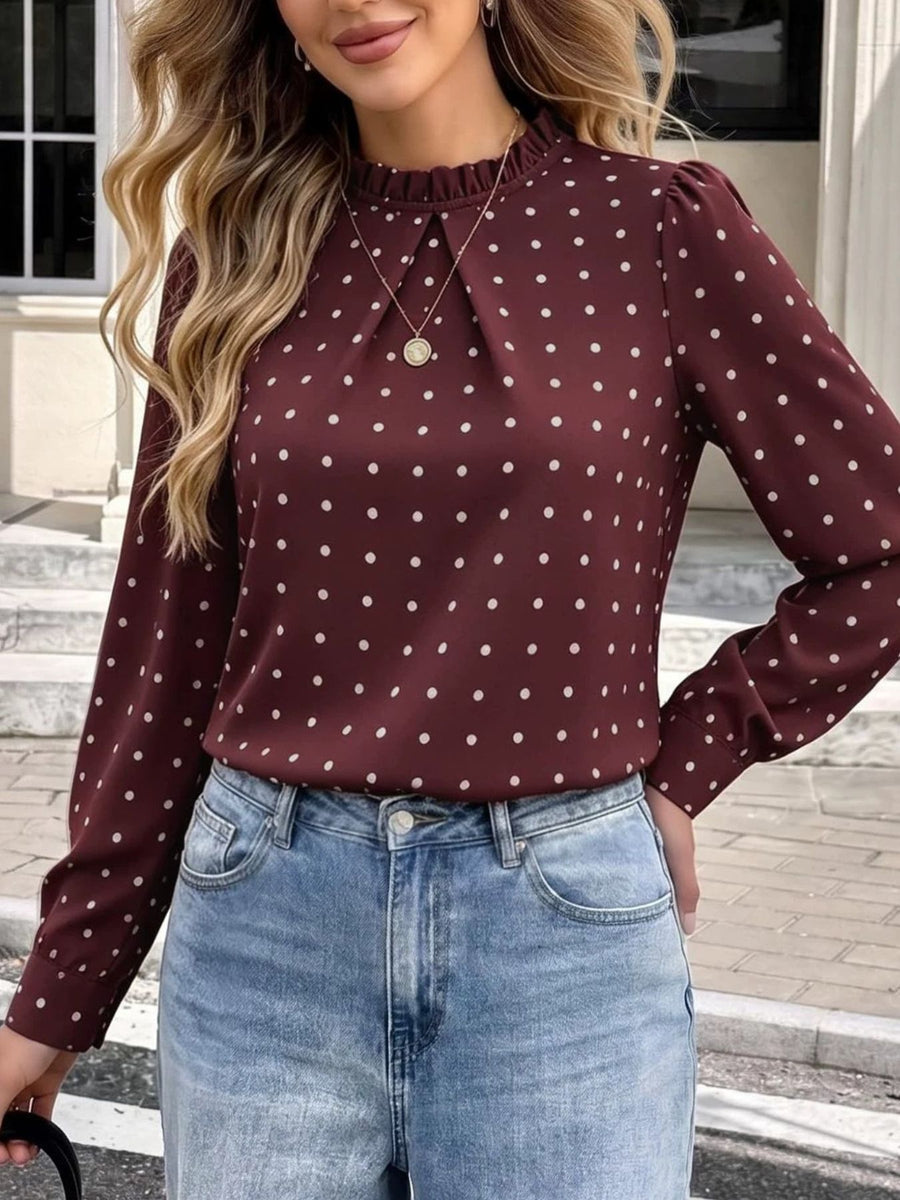 blouse featuring polka dot in White with 100% polyester Care instructions: Machine wash cold texture