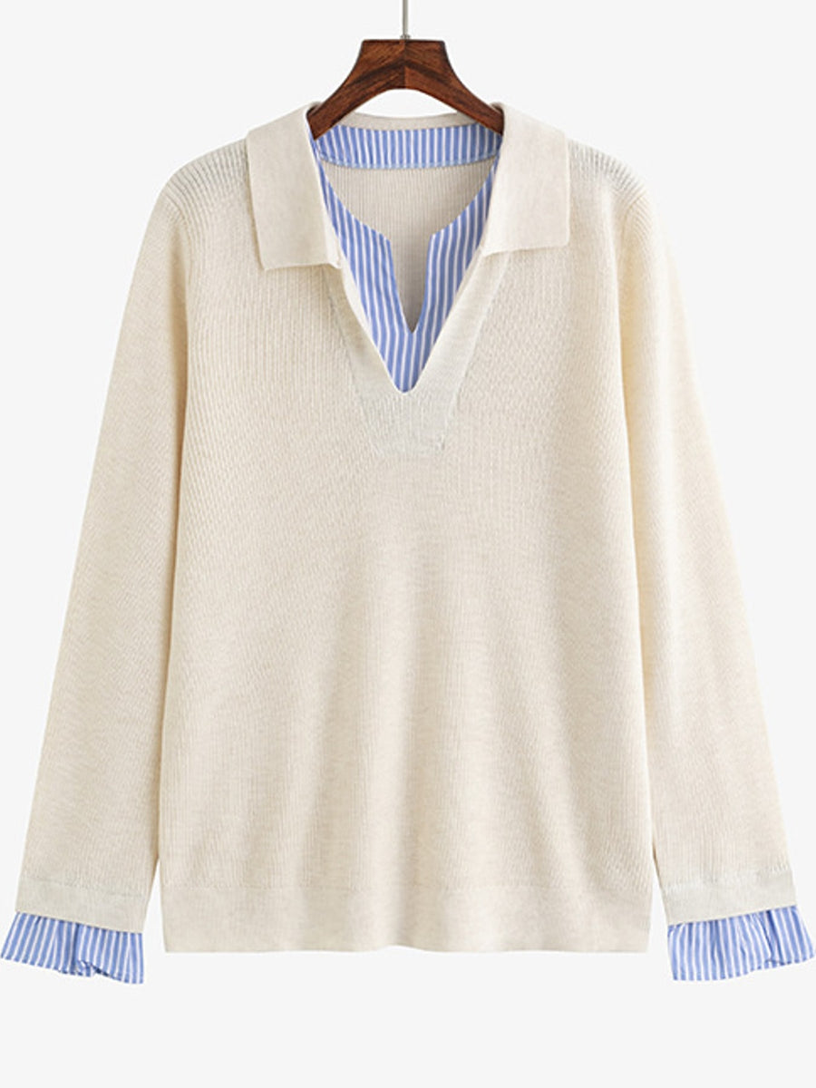 pullover sweater in light gray with ribbed and hip-length