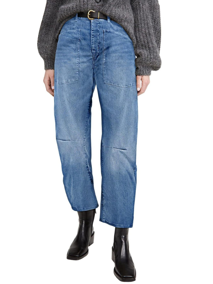 85% cotton, 15% polyester Care instructions: Machine wash cold wide-leg jeans in White with wide-leg silhouette
