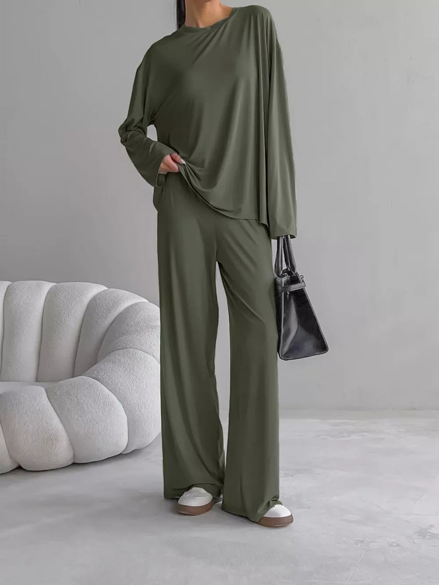 Army Green pajama set with stretchy and long sleeve