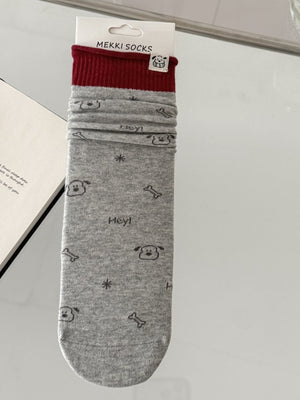 socks in light blue with ribbed cuff and crew-length