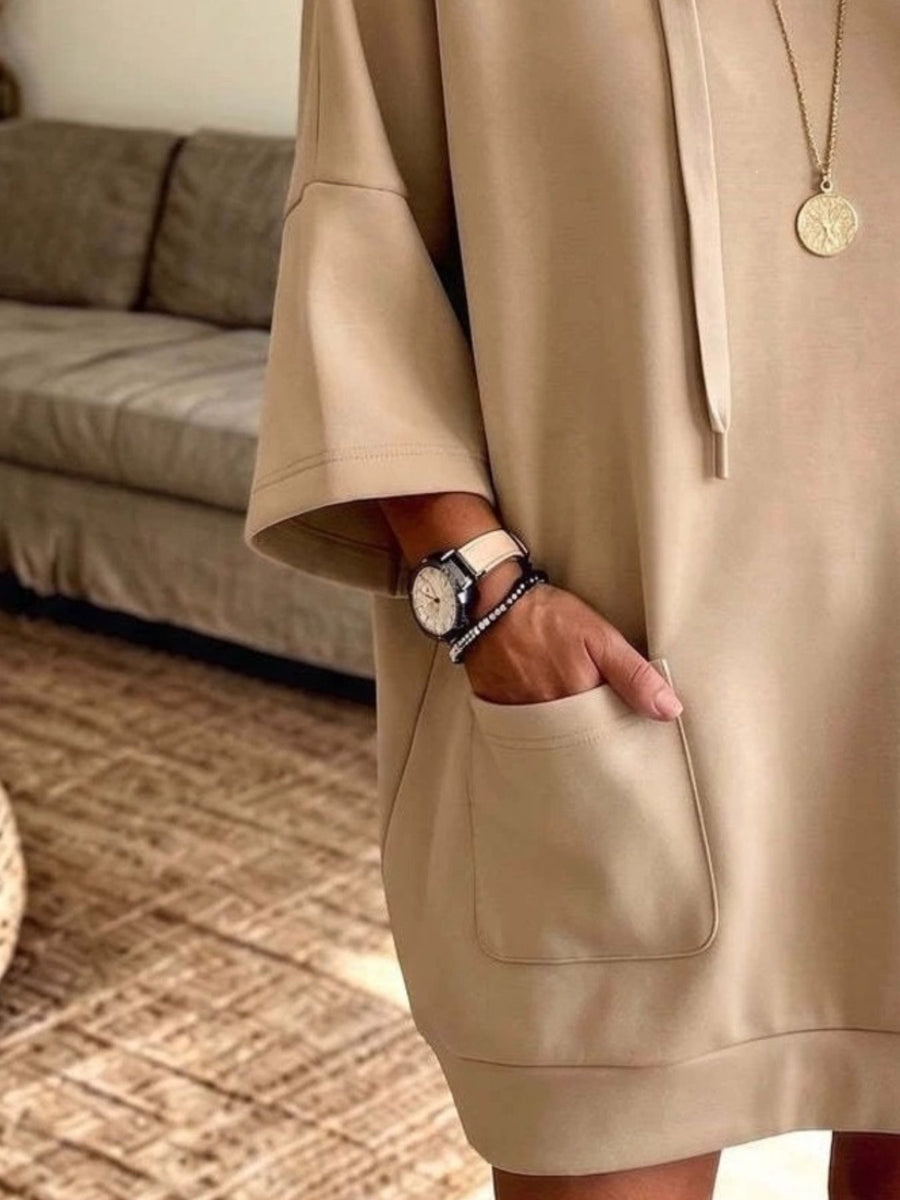 athleisure hoodie dress in Brown with hooded