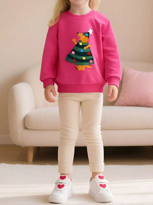 Children's hot pink cotton Christmas applique sweatshirt with comfortable fit