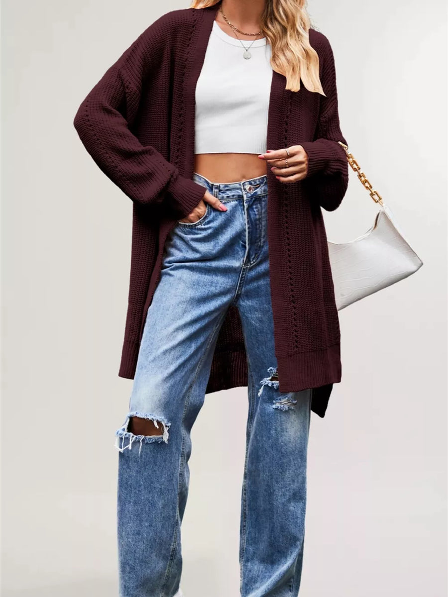 Leather Red cardigan with seam detail and long sleeve