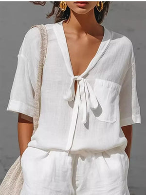 100% polyester Care instructions: Machine wash cold matching set in White with relaxed silhouette