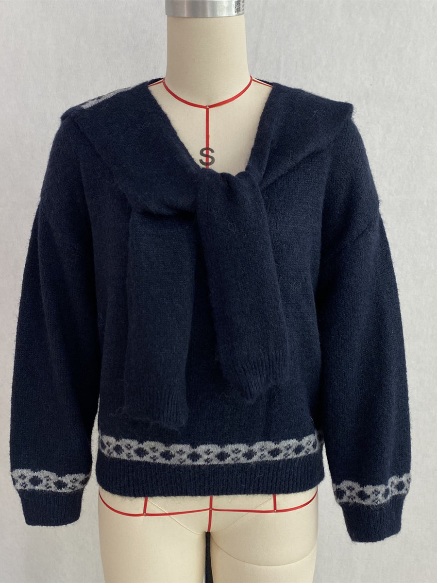 Brown pullover sweater with pullover and geometric