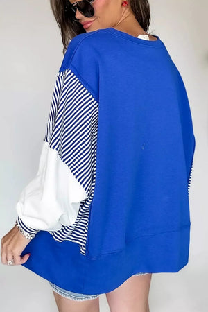 red sweatshirt with pullover and patchwork