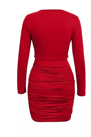 Ruched Cowl Neck Long Sleeve Mini Dress, view 14