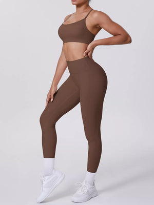 sports bra in Cream with scoop neck and spaghetti strap