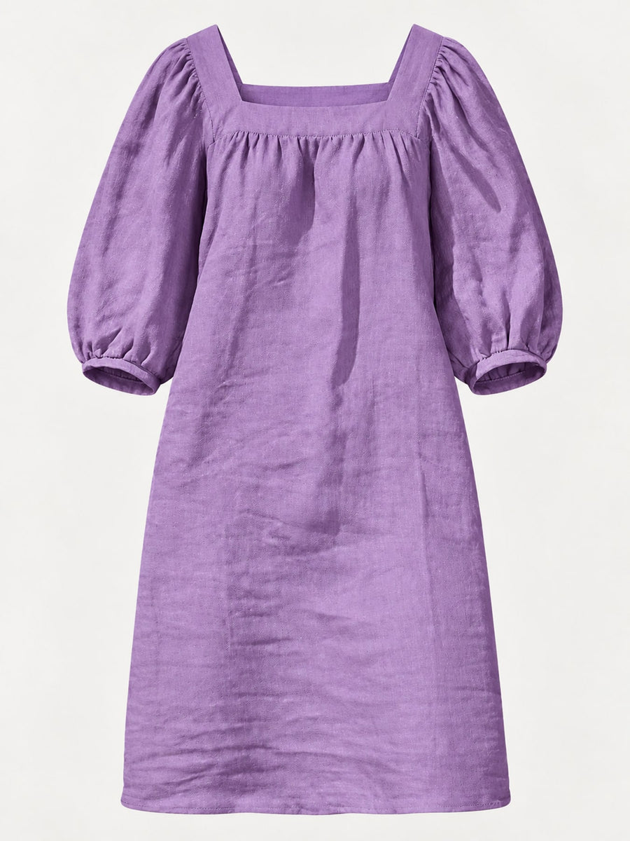 Cotton and linen blend mini dress in White with relaxed silhouette