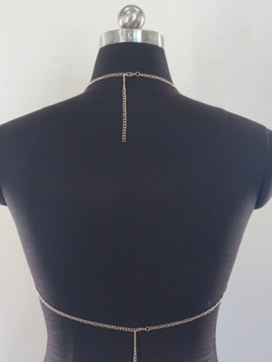 halter top in gold with chainmail and cropped