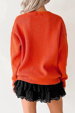 orange relaxed pullover sweater with round neck