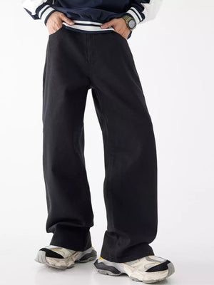 White Men's Wide Leg Jeans With Pockets