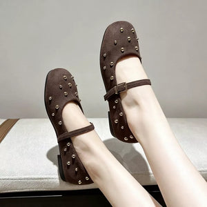 Studded Square Toe Slip-ons in black with studded