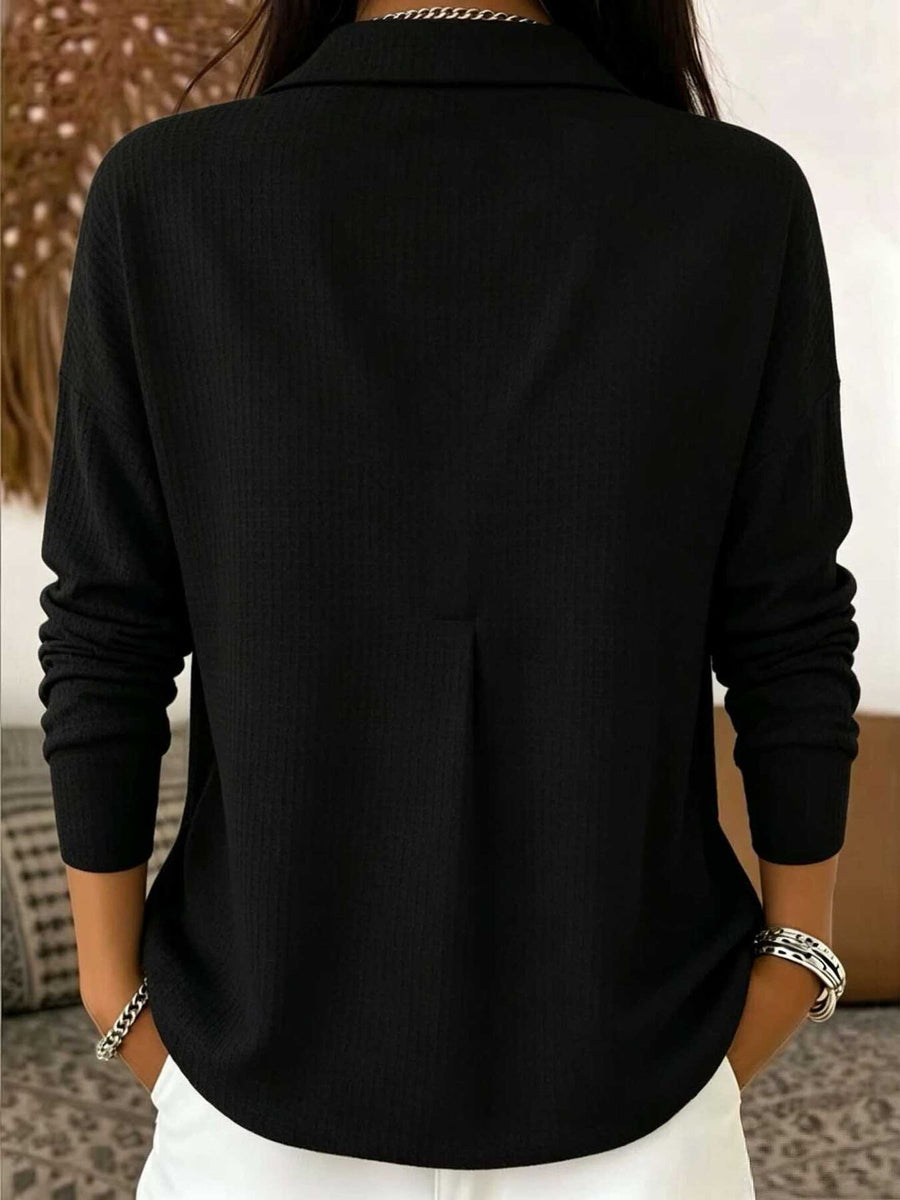Light Blue blouse with hip-length and snap