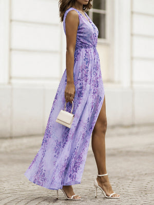 100% polyester Care instructions: Machine wash cold maxi dress in Purple with A-line silhouette