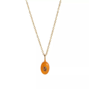 Natural Stone Pendant Necklace Stainless Steel Copper in Tangerine with natural stone pendant