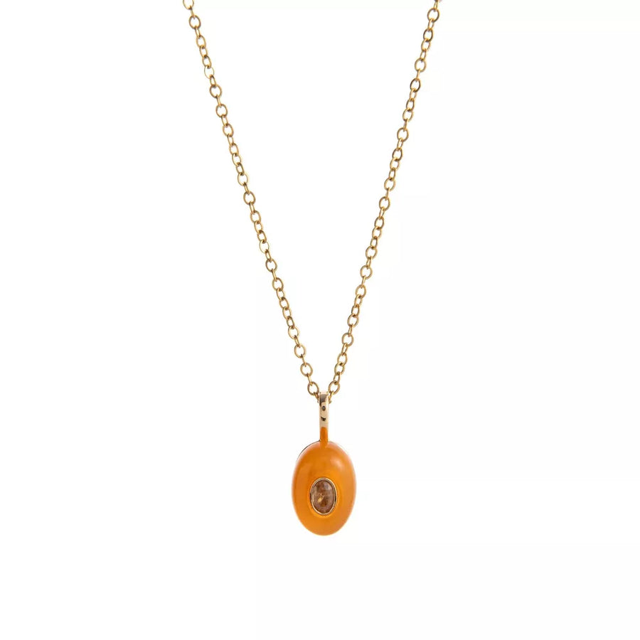 Natural Stone Pendant Necklace Stainless Steel Copper in Tangerine with natural stone pendant