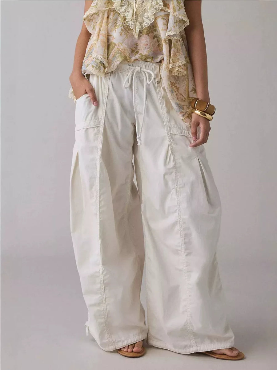 Blue cargo pants with full-length and drawstring