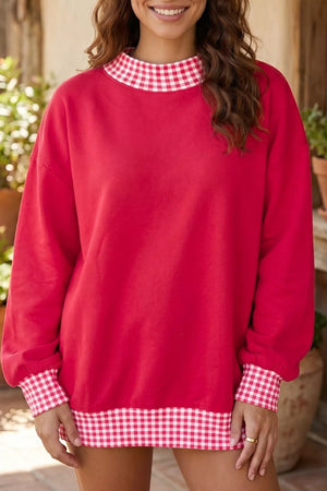 Scarlet Colorblock Polka Dot Contrast Trim Oversized Sweatshirt