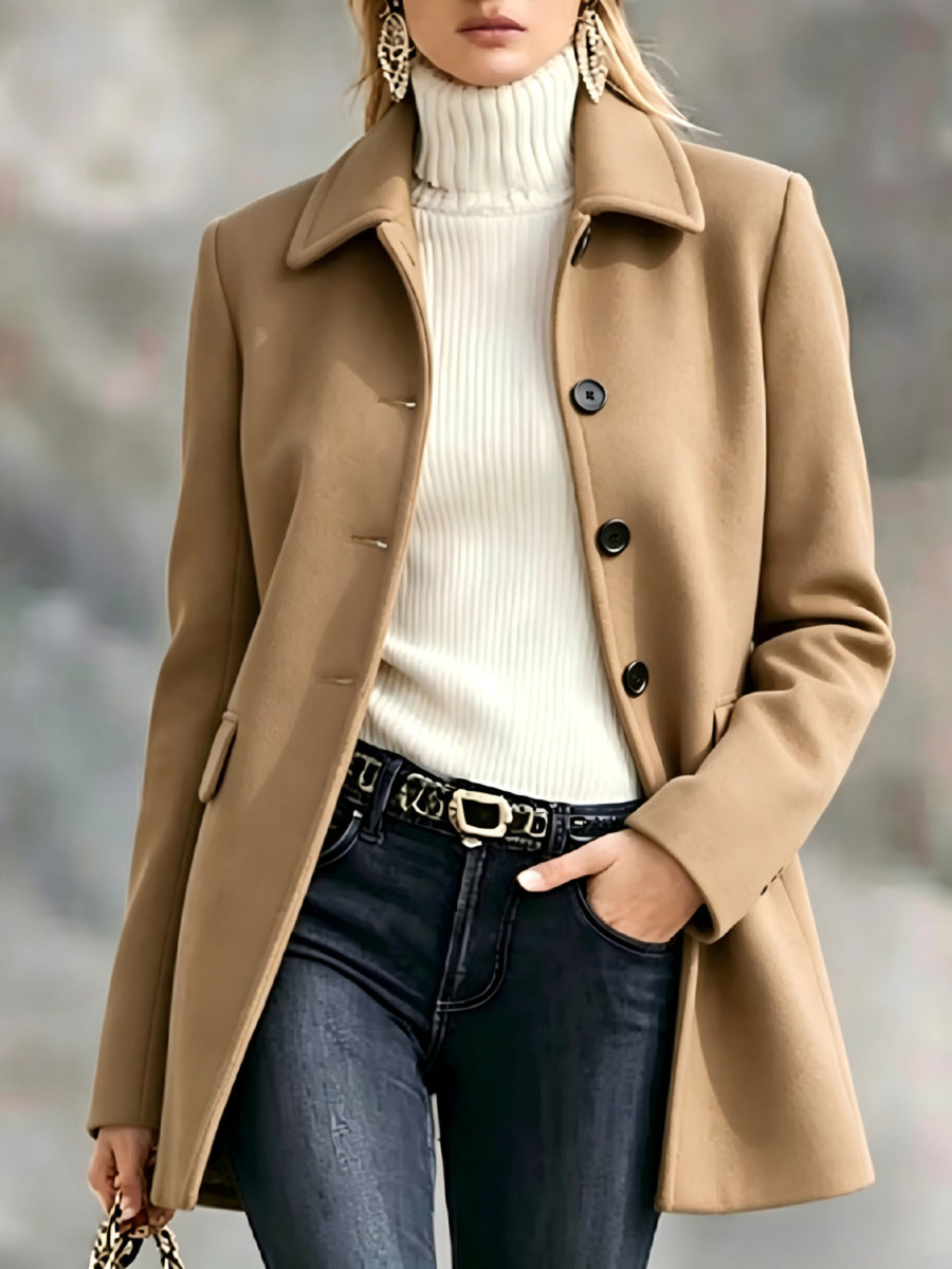 overcoat in camel featuring buttoned and straight fit