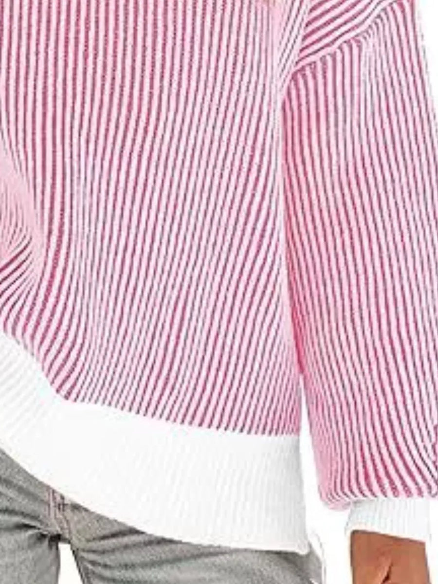 Stripe Dropped Shoulder Sweater in Light Blue with ribbed