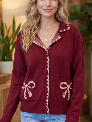 cardigan in burgundy featuring buttoned and regular fit