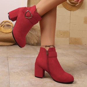 boots in Red with round toe and ankle-length