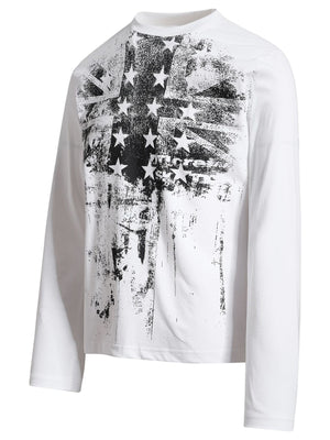 black t-shirt featuring graphic print and graphic print