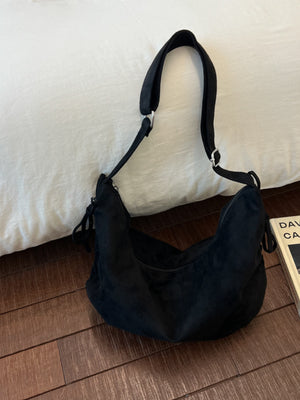 Suede Imported Size & crossbody bag in Black with relaxed silhouette