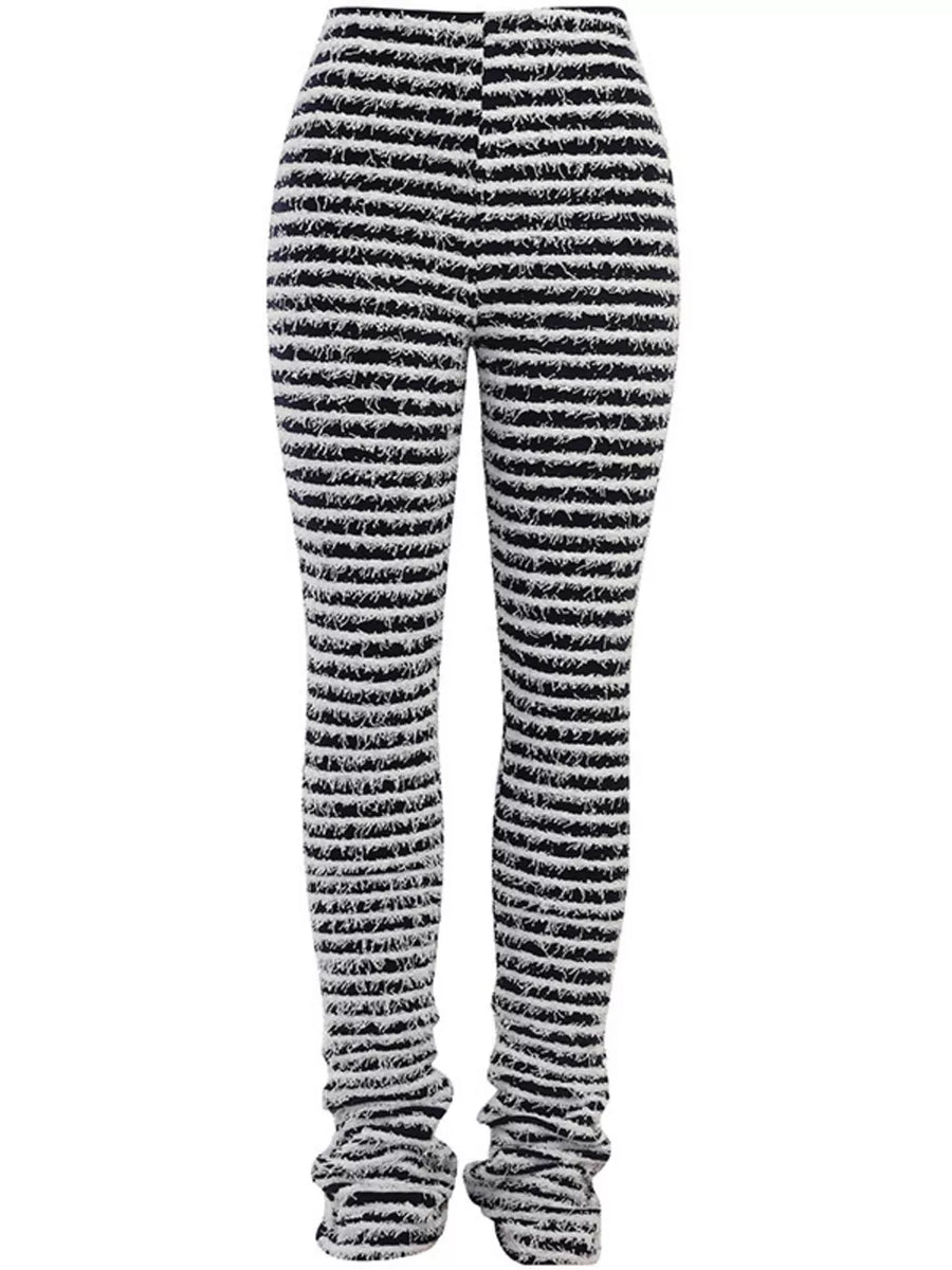 Orange Striped Fuzzy Knit Pants