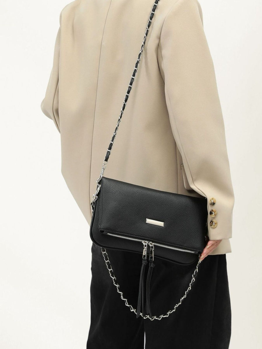 black shoulder bag with small and flap