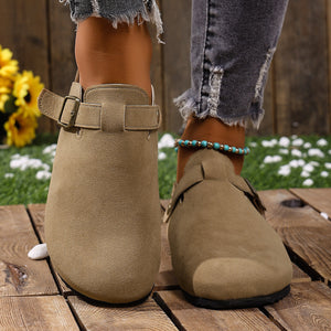 Round Toe Suede Slip-On Flats in dark brown with round toe