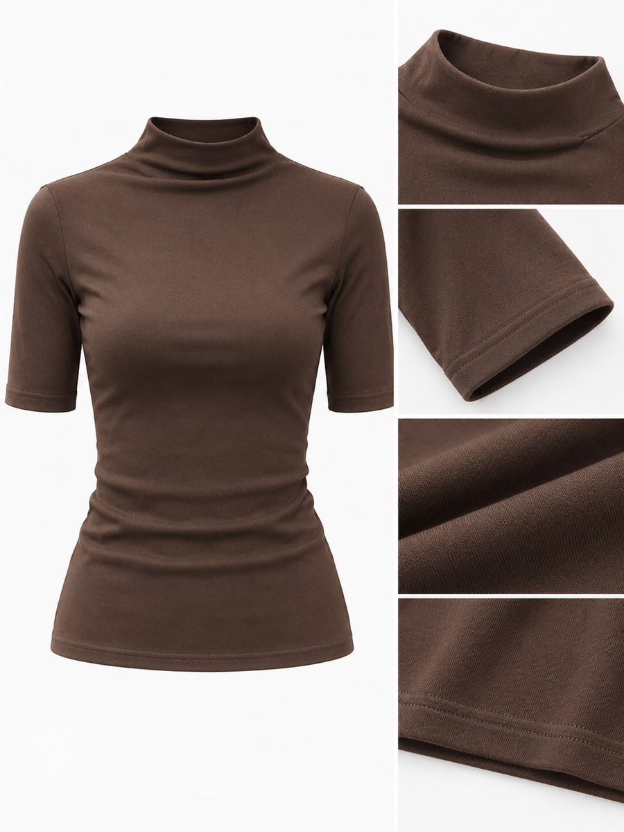 Full Size Mock Neck Half Sleeve T-Shirt in Peacock Blue