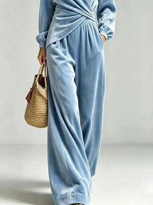 glam pants set in Light Blue with v-neck