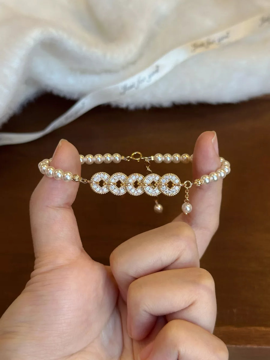 ACCESSORIES featuring geometric in Gold with Synthetic Pearl,18K Gold-Plated,Alloy,Zircon Care instructions: Avoid wearing