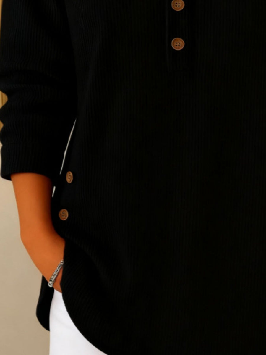 Full Size Button Detail Corduroy Shirt Plus Size in White with half-button placket