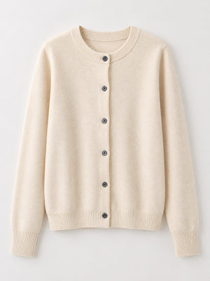 Burgundy cardigan with hip-length and button-front