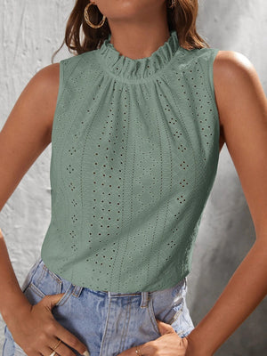 Ruffled eyelet back-tie tank top in Dusty Pink, breathable casual boho style.
