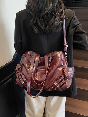 Buckle Accents Medium Shoulder Bag in Black