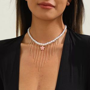 White with Elegant 18k Gold-plated Synthetic Pearl Choker Necklace in White