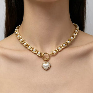 Gold with Chunky Pearl And Heart Pendant 18k Gold-plated Necklace
