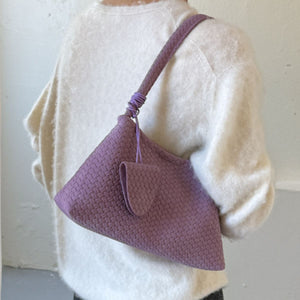 Faux-Leather Woven Texture Shoulder Bag in dark brown with woven texture